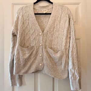Jessica Simpson Neutral Cable-Knit Pearl Button Cardigan